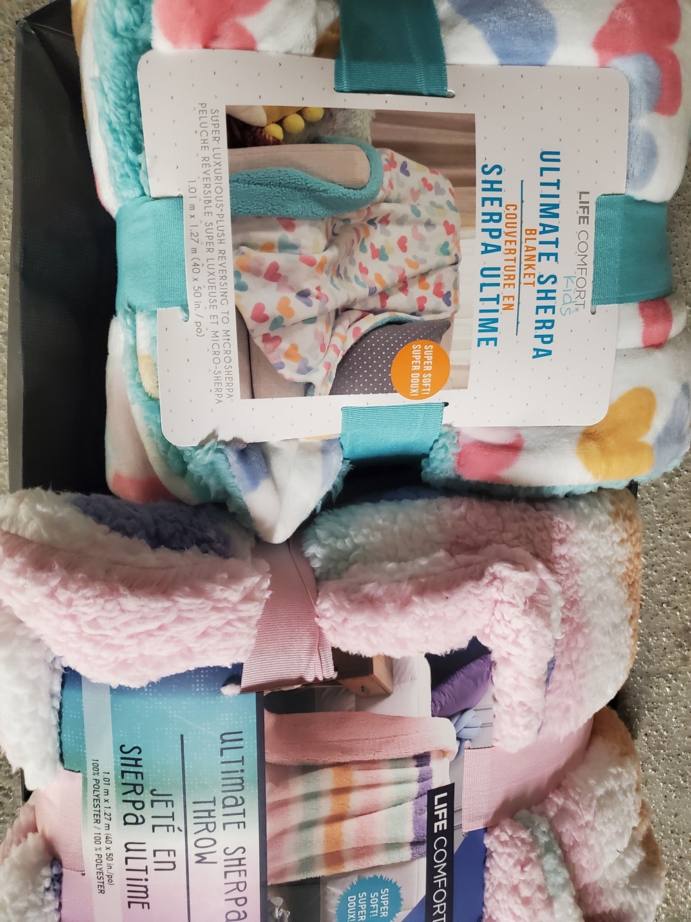 Ultimate Sherpa Throw Blanket - Multicolor Hearts & Pastel Stripes
